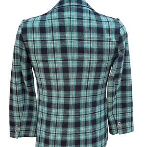 Young Pendleton Womens Plaid Blazer 7/8 Green Black Wool Academic Preppy Vintage